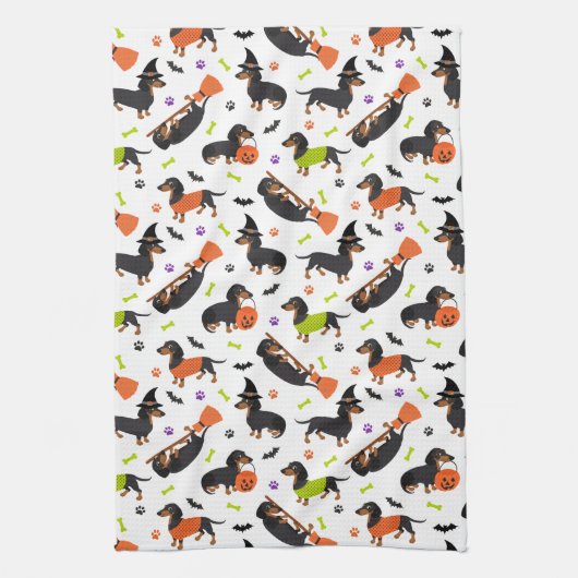 Dachshund Halloween Kitchen Towel Theedoek (Verticaal)