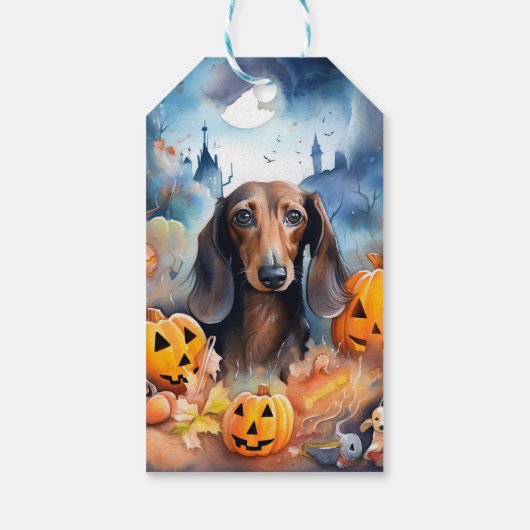 Dachshund Halloween met pompoenen eng Cadeaulabel (Achterkant)