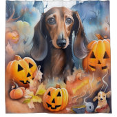 Dachshund Halloween met pompoenen eng Douchegordijn (Voorkant)