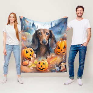 Dachshund Halloween met pompoenen eng Fleece Deken