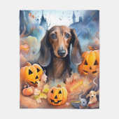 Dachshund Halloween met pompoenen eng Fleece Deken (Voorkant)
