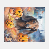 Dachshund Halloween met pompoenen eng Fleece Deken (Voorkant (Horizontaal))