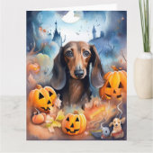 Dachshund Halloween met pompoenen eng Kaart (Voorkant)
