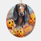 Dachshund Halloween met pompoenen eng Keramisch Ornament (Links)