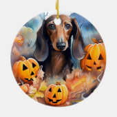 Dachshund Halloween met pompoenen eng Keramisch Ornament (Achterkant)