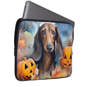 Dachshund Halloween met pompoenen eng Laptop Sleeve