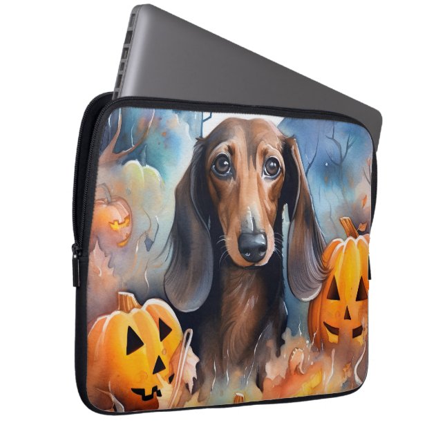 Dachshund Halloween met pompoenen eng Laptop Sleeve (Voorkant Rechts)