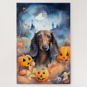 Dachshund Halloween met pompoenen eng Legpuzzel (Verticaal)