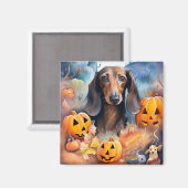 Dachshund Halloween met pompoenen eng Magneet (Voorkant / Achterkant)