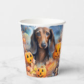 Dachshund Halloween met pompoenen eng Papieren Bekers (Achterkant)