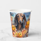 Dachshund Halloween met pompoenen eng Papieren Bekers (Voorkant)