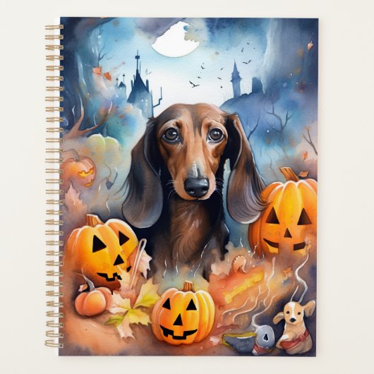 Dachshund Halloween met pompoenen eng Planner (Voorkant)