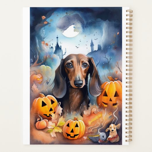 Dachshund Halloween met pompoenen eng Planner (Achterkant)