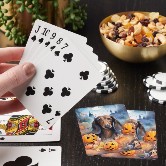 Dachshund Halloween met pompoenen eng Pokerkaarten (Insitu)
