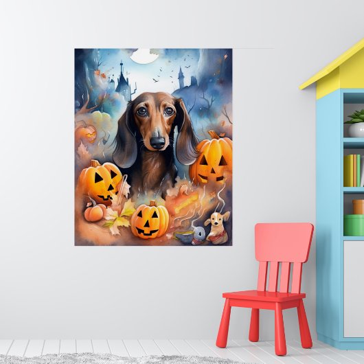 Dachshund Halloween met pompoenen eng Poster (Kinderkamer 1)