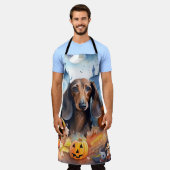 Dachshund Halloween met pompoenen eng Schort (Gedragen)