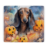 Dachshund Halloween met pompoenen eng Snijplank (Voorkant)