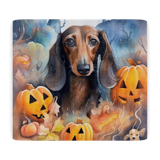 Dachshund Halloween met pompoenen eng Snijplank (Voorkant)