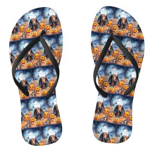 Dachshund Halloween met pompoenen eng Teenslippers (Voetbed)
