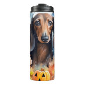 Dachshund Halloween met pompoenen eng Thermosbeker (Voorkant)