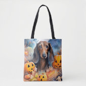 Dachshund Halloween met pompoenen eng Tote Bag (Voorkant)