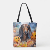 Dachshund Halloween met pompoenen eng Tote Bag (Achterkant)