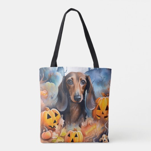 Dachshund Halloween met pompoenen eng Tote Bag (Achterkant)