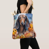 Dachshund Halloween met pompoenen eng Tote Bag (Dichtbij)
