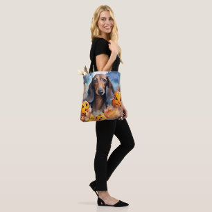 Dachshund Halloween Met Pompoenen Eng Tote Bag