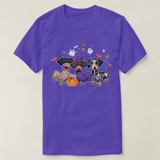 Dachshund Halloween Pumpkin Spooky Mummy Skeleton T-shirt (Design voorkant)