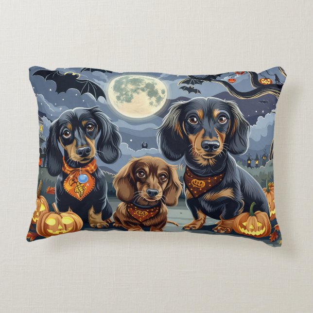 Dachshund Halloween Spoken  Accent Kussen (Achterkant)