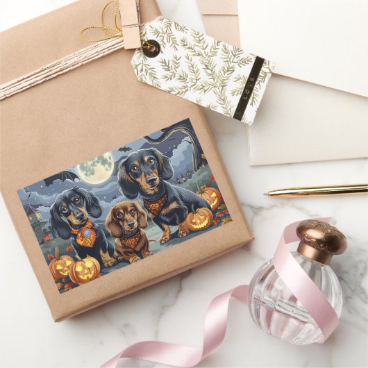 Dachshund Halloween Spokenig Rechthoekige Sticker (Geschenken)