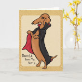 Dachshund Halloween Vampier Kaart (Gele Bloem)