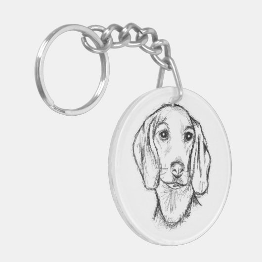 dachshund hand drawn sketch black white puppy dog  sleutelhanger (Voorkant Links)