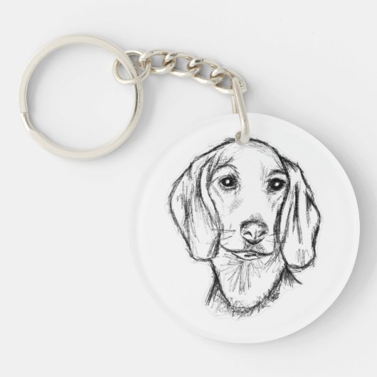 dachshund hand drawn sketch black white puppy dog  sleutelhanger (Voorkant)
