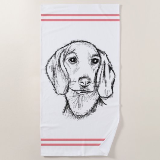 dachshund hand drawn sketch black white puppy dog strandlaken (Voorkant)