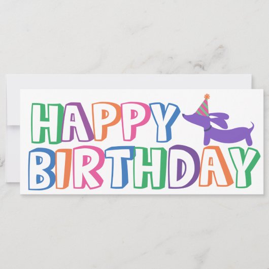 Dachshund Happy Birthday Card Long Kaart (Voorkant)