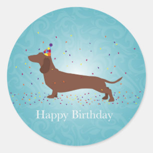 Dachshund - Happy Birthday Design Ronde Sticker
