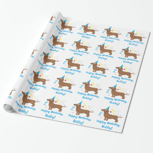 Dachshund Happy Birthday Name Cadeaupapier
