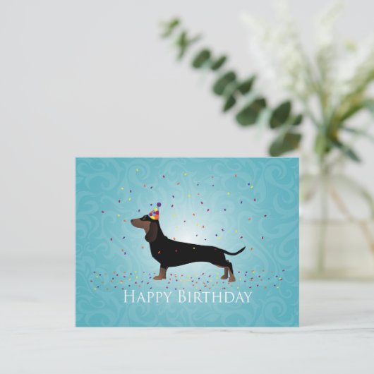 Dachshund Happy Birthday-ontwerp Briefkaart (Staand voorkant)