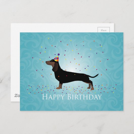 Dachshund Happy Birthday-ontwerp Briefkaart (Voorkant / Achterkant)