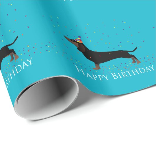 Dachshund Happy Birthday-ontwerp Cadeaupapier (Rol Hoek)