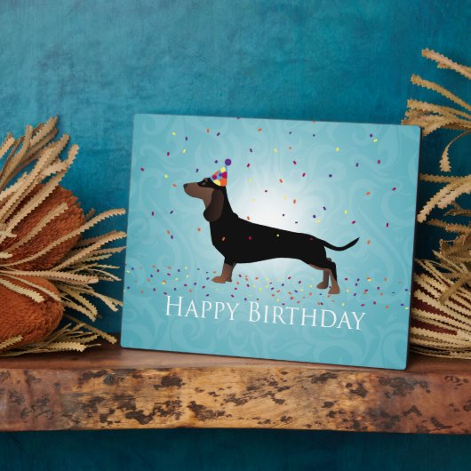 Dachshund Happy Birthday-ontwerp Fotoplaat (Zijkant)