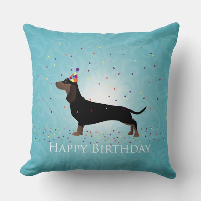 Dachshund Happy Birthday-ontwerp Kussen (Voorkant)