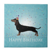 Dachshund Happy Birthday-ontwerp Tegeltje (Voorkant)