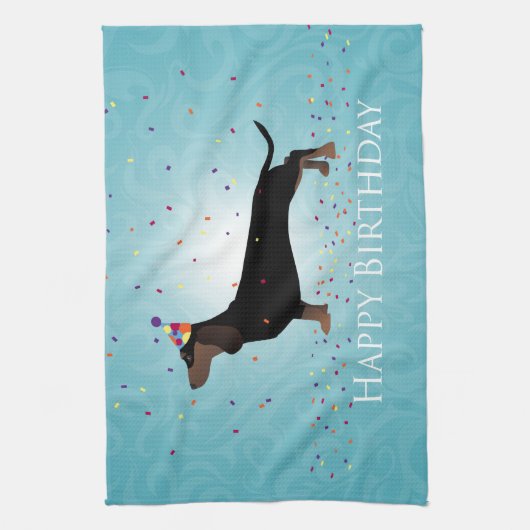 Dachshund Happy Birthday-ontwerp Theedoek (Verticaal)