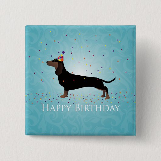 Dachshund Happy Birthday-ontwerp Vierkante Button 5,1 Cm (Voorkant)