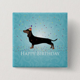 Dachshund Happy Birthday-ontwerp Vierkante Button 5,1 Cm