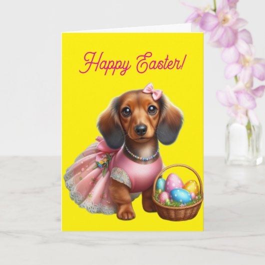 Dachshund Happy Easter  Kaart (Orchidee)