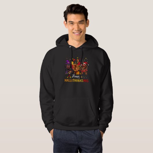 Dachshund Happy Hanksmas Halloween Thanksgiv Hoodie (Voorkant volledig)